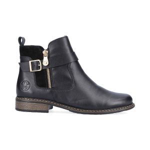 Image de Rieker Boots fourrées, en cuir noir, à talon décroché bas et à zip d'aisance