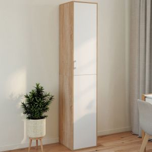 Idmarket Armoire de bureau 180 cm multifonction SYLVIA blanc et bois 1 porte 3 étagères