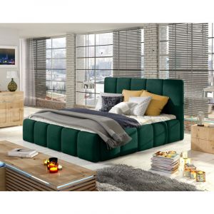 Lucea - lit coffre - 140x200 - sommier inclus - en velours - Vert