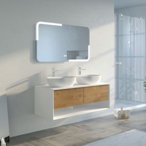 Distribain Meuble de salle de bain SANZA 1200 Blanc et Bois Naturel