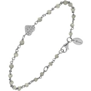 Bracelet Argent Rhodi&eacute; C?ur Serti Blanc Pierres Labradorite