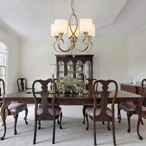 Searchlight Suspension Alberto, laiton antique et cristal, 5 ampoules