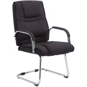 Décoshop26 Fauteuil de bureau sans roulettes accoudoirs chaise visiteur charge maximale 180 kg en tissu noir cadre en métal 100003250