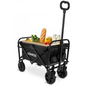 VONROC Wagon - Modèle compact - Pliable - Capacité de charge de 60 kg - Capacité de 50l - Roues solides anti-fuites - Cadre en acier robuste - Polyester 600D - Noir