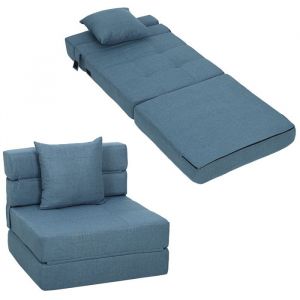 Homcom Chauffeuse canapé-lit convertible fauteuil 1 place avec 1 coussin déhoussable tissu bleu foncé
