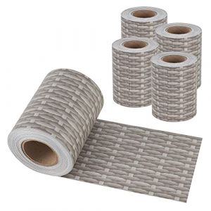 Lot de 4 Bandes de Brise Vue Set de 4 Rouleaux de Film de Clôture Résistant aux Intempéries UV Déchirures Toile Opaque en PVC Fils de Polyester 140 m x 19 cm 26,6 m² Gris avec Aspect Rotin