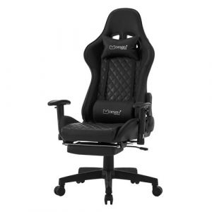Ml-design - Chaise de Gaming avec Repose-pieds, Noir, Similicuir, Chaise de Bureau Ergonomique avec Accoudoirs, Appui-tête, Coussin Lombaire,