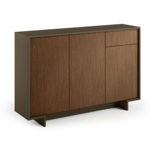 Dmora - Buffet Dbakayok, Buffet de salon, Buffet de salon avec 3 portes et 1 tiroir, 100% Made in Italy, 134x35h87 cm, Marron et Noyer
