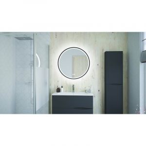 Miroir salle de bain Éclairant ALEXINE - Contour Aluminium Noir - Ø80 cm