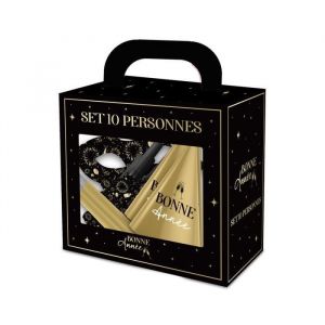 STC KIT DE F&Ecirc;TE 10 PERSONNES COTILLONS BONNE ANN&Eacute;E Noir