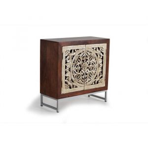 Buffet 2 portes en bois de manguier sculptée et feuille d'argent