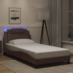 VidaXL Cadre de Lit avec Lumières LED, Lit Rembourré avec Coussin, Lit Simple, Lit Adulte Chambre, Moderne, Marron 100x200 cm Similicuir