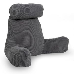 Coussin de lecture déhoussable en velours côtelé Bananair 80x50x70 cm gris