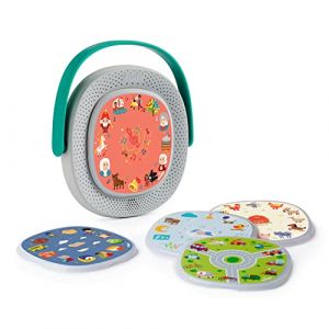 Lecteur TIMIO + 5 disques | Écoutez des Contes de fées, des Histoires, de la Musique et des comptines | Apprenez Les Chiffres, Les Lettres et Les Animaux | 8 Langues incluses | pour Les 2 à 6 Ans