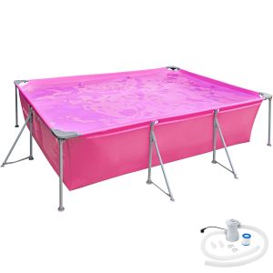 TecTake Piscine tubulaire rectangulaire 3,75 m x 2,82 m x 0,7 m - rose vif
