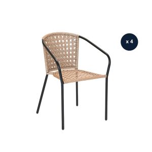 Jardiline Lot de 4 Fauteuil en jardin en résine tressée imitation rotin Cocos