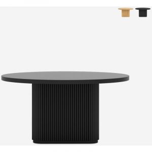 Table basse en bois noir ronde 80x45cm à rainures Vaik - Noir