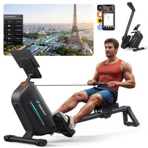 Merach - Rameur d'appartement magnétique, 16 Niveaux de Résistance, Bluetooth, App Connectée, Écran lcd, Support Tablette, Pliable, Max Charge 155 kg