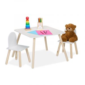 Relaxdays Meubles pour Votre Bout de Chou, Table et 2 chaises, Unisexes, pour la Chambre d'enfant, Blanc et Nature