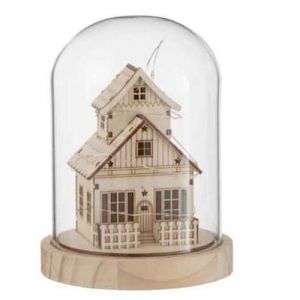 J-Line Cloche D&eacute;co Led "Maison d'Hiver" 18cm Naturel