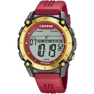 Calypso Montre pour Homme DIGITAL FOR MAN K5814-3 avec bracelet en r&eacute;sine rouge