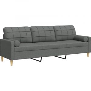 VidaXL Canap&eacute; 3 places avec oreillers gris fonc&eacute; 210 cm tissu, canap&eacute;, canap&eacute; de salon, canap&eacute; 3 places en tissu, canap&eacute; rembourr&eacute;, canap&eacute; en tissu