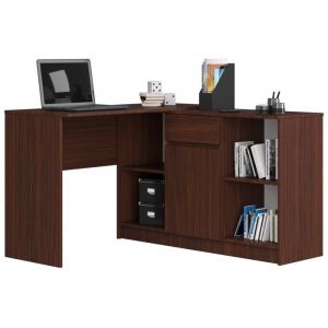 Akord - Ensemble d' angle bureau B17 avec commode Wengé 120 cm 1 porte 1 tiroir façade Wengé 6 étagères 120x126x79 cm