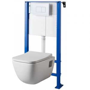 Planetebain Pack wc suspendu universel autoportant + cuvette design blanche aqua