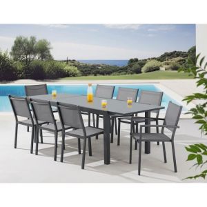 Ensemble repas de jardin : Table extensible 120-180 cm + 2 fauteuils + 6 chaises - Gris