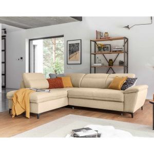 Canap&eacute; d'angle gauche convertible 5 places en tissu beige