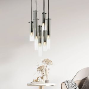 Brilliant AG Lamp Glasini suspension 7 ampoules noir mat/verre fum&eacute; verre/m&eacute;tal noir 7x C35, E14, 25 w