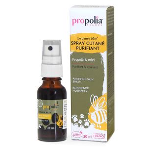 PROPOLIA - Bio - Spray cutané purifiant - Chiens / Chats - Désinfecte et favorise la cicatrisation - Propolis / Miel - Fabriqué en France - Spray 20 ml