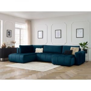 Bobochic Canapé panoramique convertible - Canapé panoramique convertible coffre ARSENE tissu velours Angle droit Bleu - Bleu