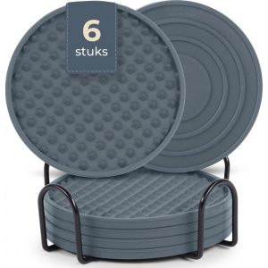 Castagnola Sous-verres en silicone - Sous-verres pour verres - Sous-verres design avec support - Sous-verres - Antidérapants - Lot de 6 - Gris