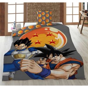 Aymax Dragon Ball Parure de Lit Enfant Imprim&eacute;e R&eacute;versible Polycoton Housse de Couette 140x200 cm Taie d&rsquo;Oreiller 65x65 cm