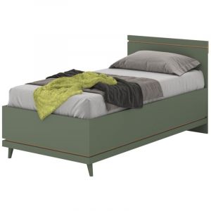 Lit coffre enfant NOKI &ndash; 100x200 cm vert et bois &ndash; Style scandinave