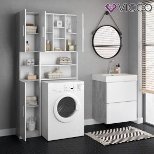 Meuble Colonne de la salle de bain "Luis" Blanc/B&eacute;ton Vicco