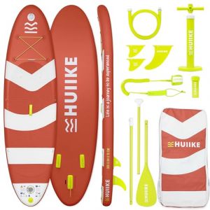 Paddle Gonflable Adulte Rouge Écarlate avec des Accessoires de Qualité - HUIIKE Stand Up Paddle Pagaie en Aluminium Pompe Leash