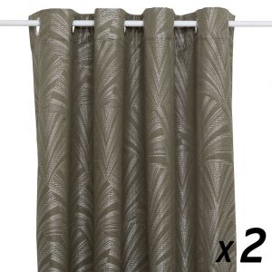 Atmosphera Lot de 2 Rideaux à œillet Occultant Vert Kaki à motifs 140 x 260 cm