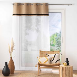 Douceur d'intérieur - Voilage à œillets EBRO - Voile sablé avec top en jute - 140 x 240 cm - Ecru et noir - EBRO Douceur d'intérieur