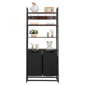 VEVOR Trieur de Linge 4 Niveaux, Panier &agrave; Linge 2 Compartiments, avec &Eacute;tag&egrave;res, Crochets et Sacs en Tissu Oxford 600D, Rangement pour V&ecirc;tements Sales, Buanderie Blanchisserie Salle de Bain, Noir