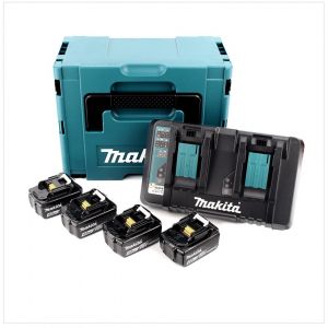 Makita Set Power Source 18V: 4x Batteries BL1840B 4,0Ah + Chargeur double DC18RD + Makpac