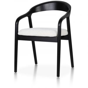 Kosmi Chaise style scandinave en bois noir avec assise en tissu beige clair chiné – Élégance et confort