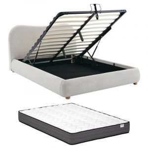 Lit coffre 120 x 190 cm - Tissu - Beige + Matelas - vanari