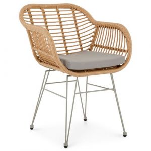Chaise de salle à manger PARAMO imitation rotin brun et gris, fauteuil d'extérieur pour jardin résitant aux UV