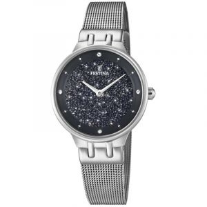 Image de Festina Montre MADEMOISELLE F20385-3 - Montre ACIER CADRAN SWAROVSKI NOIR BRACELET MILANAIS Femme