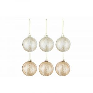 Lot de 6 Boules de Noël "Feuilles" 8cm Beige & Or Prix