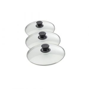 Elo 9999850 Set de 3 couvercles de casserole en verre de 20 à 28 cm de diamètre, Couvercle casserole et poêle, Couvercle de cuisine, Acier inoxydable, Verre, Plastique, 24 cm, 28 cm, 32 cm