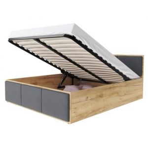 Lit Panama T 140x200 + coffre - Sommier inclus Chêne - gris foncé