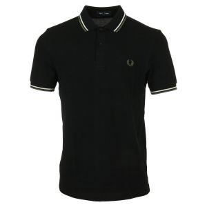 Fred Perry Twin Tipped Black/Ecru/Laurel Wreath Green - Polo - noir - XXL - 100% Coton,Coton